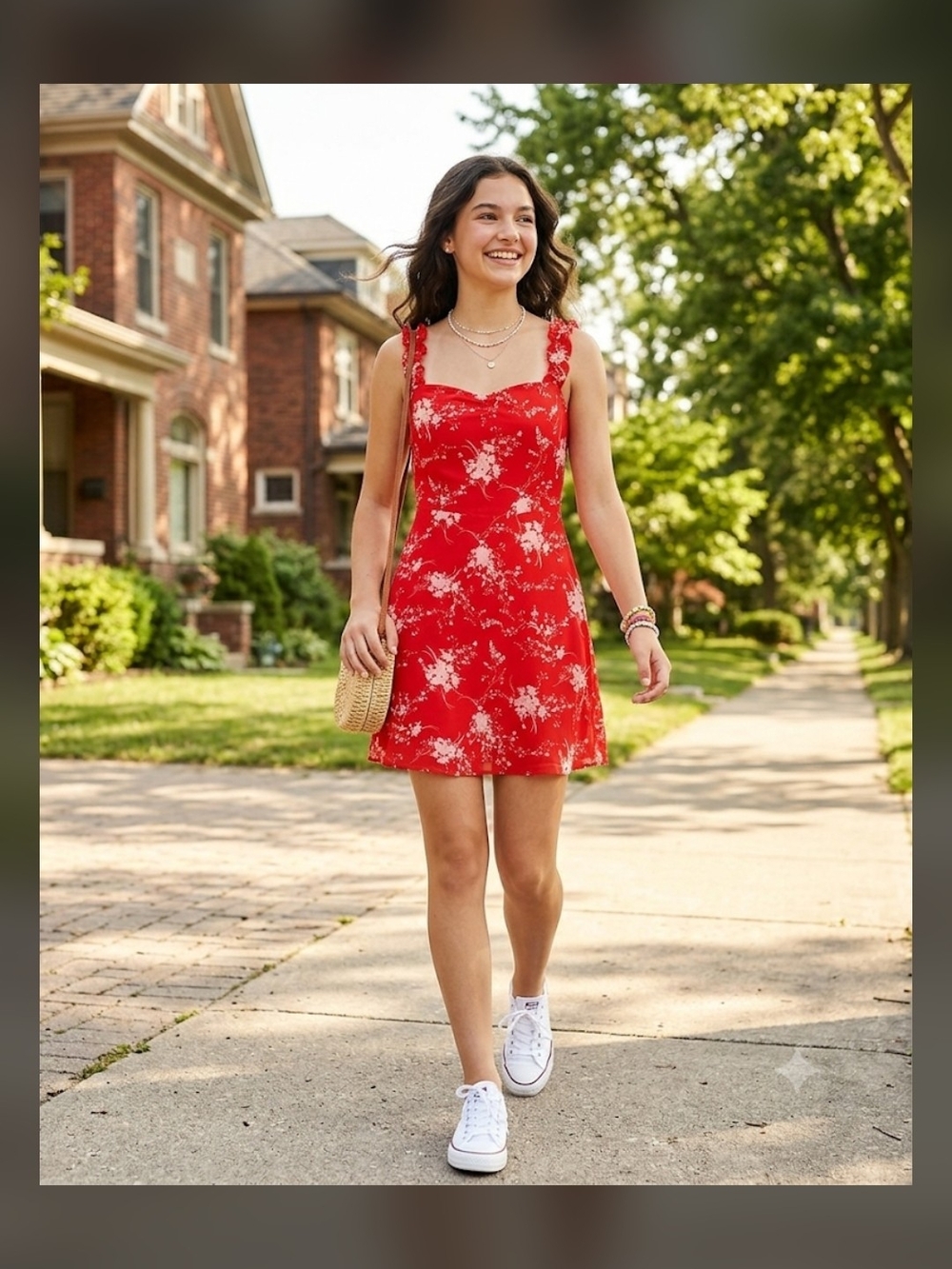 All in Favor Red Floral Mini Dress with Sweetheart Neckline
